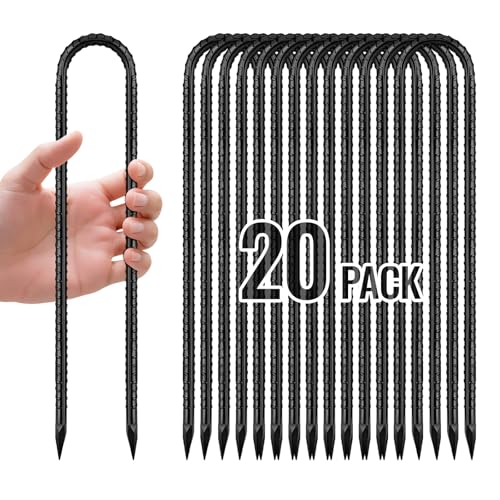 12 Inch Rebar Stakes, U Hook Ground Stakes 20 Pack Black Ground Anchors for Tent Heavy Duty for Plants Anti-Rust Landscape Fabric Artificial Turf - color: U-HOOK-Black-6mm, size: 20pcs