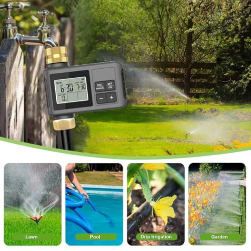 60FT Drip Irrigation System with Smart Water Timer - size: 60Ft Brass Fitting with Timer