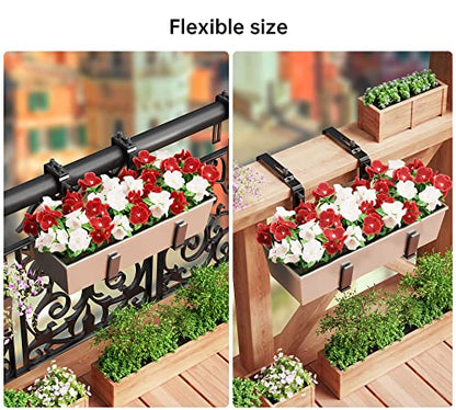 Y&M 2 Pcs Deck Railing Adjustable Planter Box Brackets (6 to 12.5 in), Universal Heavy Duty Iron Flower Box Brackets Wall Mounting Hooks for Fences, Patio, and Garden - Black (Patent Registered) - size: 2 Pcs - Black