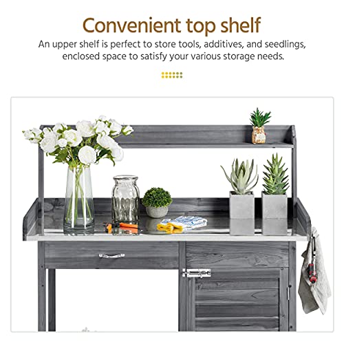 Yaheetech Potting Bench Outdoor Potting Table with Storage,Gray - color: Gray