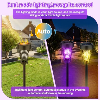 Qualirey 4 Pack Outdoor Solar Bug Zapper,Purple and Warm Light,Black - color: Black, size: Purple and Warm Light