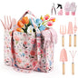 Grenebo Gardening Tools 10-Piece Garden Tool Set with Floral Bag, Pink Red - color: Pink Red