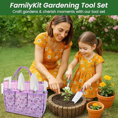 FamilyKit Gardening Tools Set,10 PC Purple Floral Garden Tool Set