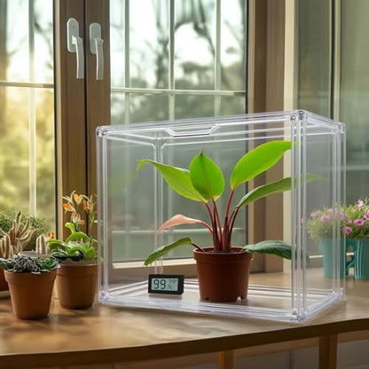 HBlife Mini Greenhouse for Indoor, Clear Stackable Green House with Magnetic Waterproof Door for Small Plants Nursery Germination and Display, Tabletop Portable Greenhouse, 14.1x8.6x10.6 Inch (3 Pack) - size: 14.17 x 8.66 x 10.63 Inch (3 PACK)