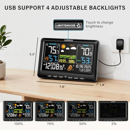 BluSon Weather Station Wireless Indoor Outdoor Thermometer, Atomic Clock - color: Black