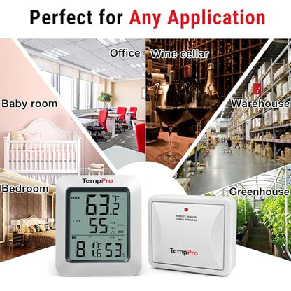 TempPro TempAir 500 FT Indoor Outdoor Thermometer Wireless with Sensor (3) - size: 3