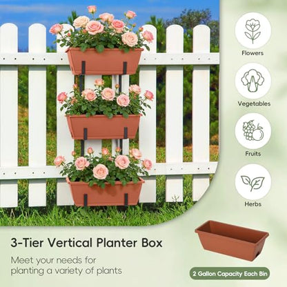 OYEAL Railing Planter Box Window Boxes Planters with Adjustable Brackets - color: Rustic Red