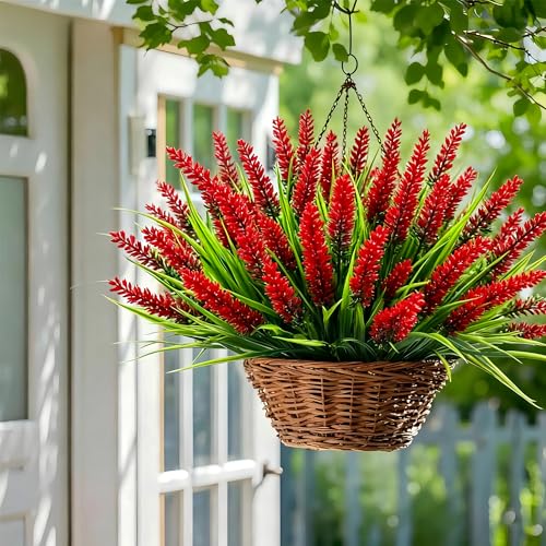 Geegoods 48 Bundles Red Artificial Plants Flowers Outdoor, UV Resistant - color: Red, size: 48PCS
