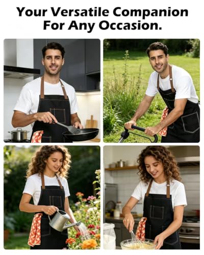 Unisex Heavy Duty Chef Apron w/Adjustable Strap & Large Pockets - color: Black 003