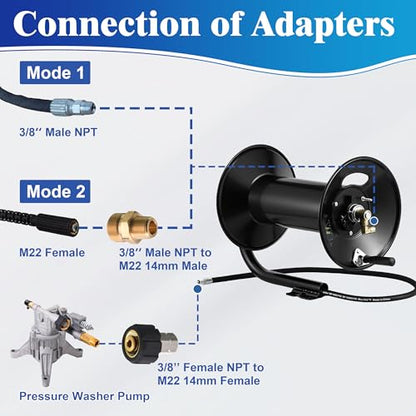 M MINGLE Pressure Washer Hose Reel 300ft x 3/8" / 500ft x 1/4", 4000 PSI - size: 300FT