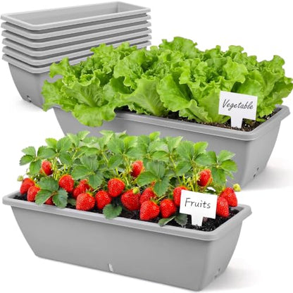 8 Pcs 24 Inch Plastic Window Boxes Planters, Light Gray - color: Light Gray