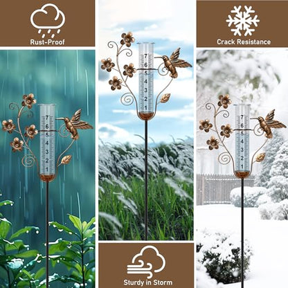 shumi Rain Gauge Outdoor, 7" Hummingbird Rain Gauge for Garden Decor