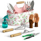 9Pcs Garden Tool Set with Stainless Steel Tools&Metal Basket, Pink - color: Pink