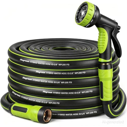 Garden Hose 25ft, Non-Expandable Heavy Duty Water Hose with 10 Function Sprayer, Flexible, Leakproof, Kink Resistant & Hybrid Hose for Yard, Outdoor, 600 PSI - size: 25ft