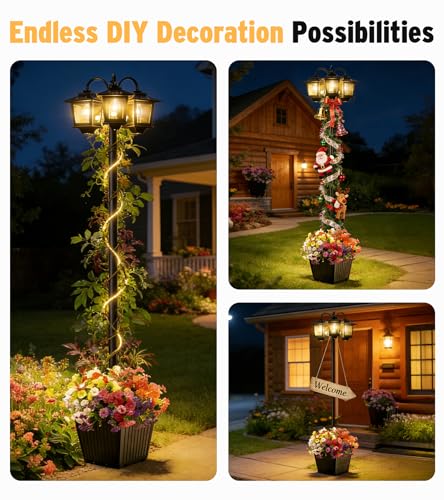3-Head Solar Lamp Post with Planter, 74" Solar Lamp Post Light - size: Clear Frame