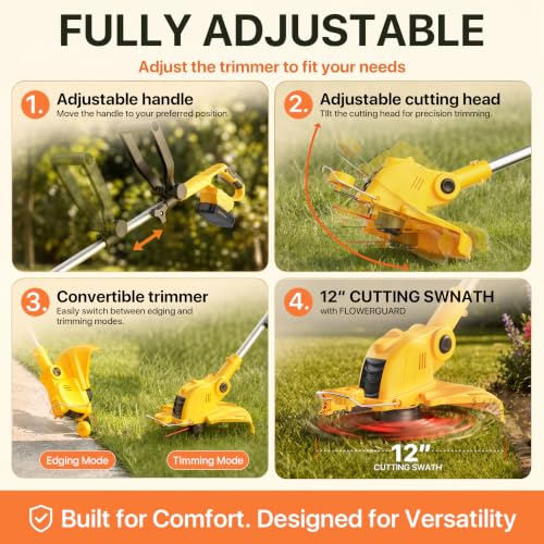 21V Electric Weed Wacker Cordless String Trimmer 2 X 2.0Ah Batteries
