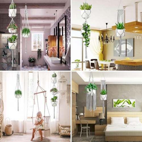 SFENNGPET Macrame Plant Hangers, 6Pack Hanging Planters for Indoor Plants - color: Gray