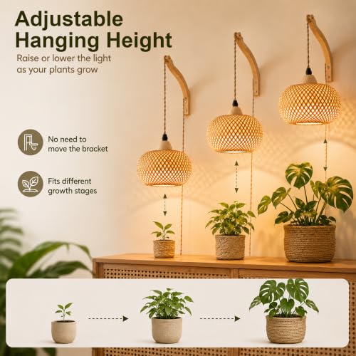 Wall Mounted Grow Lights for Indoor Plants with Timer, Hanging Light