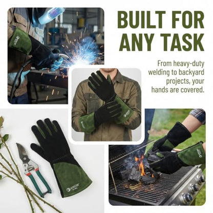 Welding Gloves for Men, Fireproof and Heat Resistant Green-XL - color: Black-green, size: X-Large