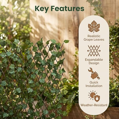Expandable Privacy Fence, Grape Leaves, 120 x 22 in - color: Grape Leaves