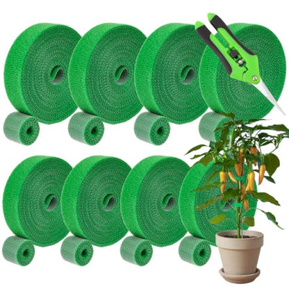 8 Rolls (131.2 feet totaling) Hook‑and‑Loop Plant Ties with Pruning Shears, Adjustable Reusable Garden Straps for Climbing Plants, Tomato Vines, 1/2" Wide