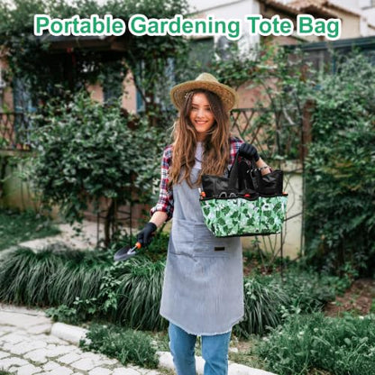 Portable Gardening Tool Tote Bag Organizer with 16 Pockets & Handle - color: Green Rose