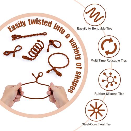 HOMEE 24Pcs Reusable Silicone Cable Twist Ties with Holes 6, 12, 18 inch - color: Brown, size: 6"+12"+18" - 24 PCS
