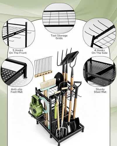 Garden Tool Organizer, Garage Shed Storage, Broom & Hose Tool Rack