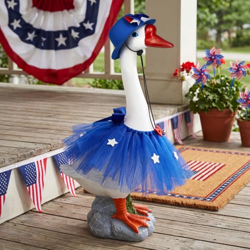 Patriotic Goose Garden Statue with Blue Hat and Star Outfit, American Decor - color: Blue Patriotic Goose Set