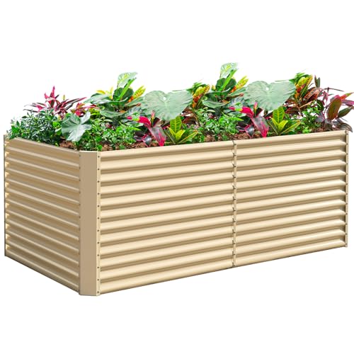 Land Guard 6x3x3ft Rectangular Galvanized Raised Garden Beds, Large-Capacity Metal Planter Box Outdoor, Durable Deep Raised Garden Bed 3ft Tall, Raised Beds for Gardening Vegetables, Cream Yellow - color: Cream Yellow, size: 6×3×3ft