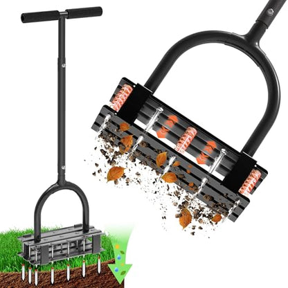Lawn Aerator with Spring-Loaded Automatic Soil Removal Design