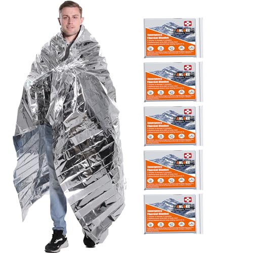 Emergency Blanket Mylar Thermal Blanket(5 Pack) Extra Large Survival Gear - color: Silver-5 Pack