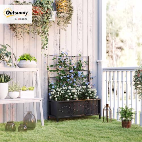 Outsunny Planter Box with Trellis, 35.4 x 15.7 x 47.2 inch, Black - color: Black