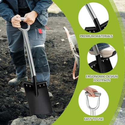 1 Pcs All Steel Trenching Spade with D-Grip Handle Removable Footpads
