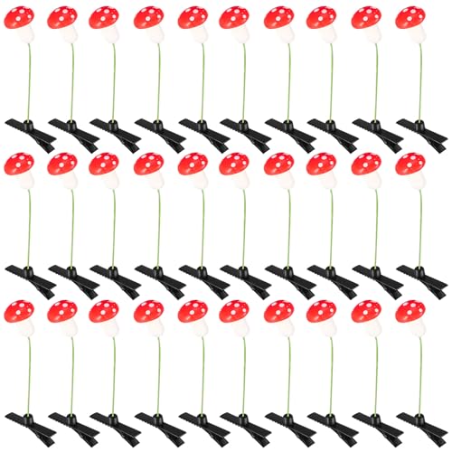 30 Pcs Bean Sprout Hair Clips Plant Styles,Red Mushroom - style: Red MushroomC
