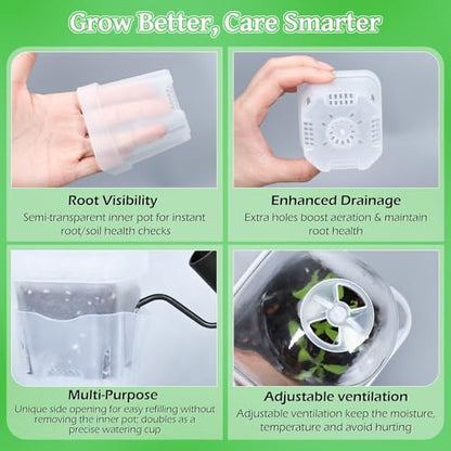12Pack 2.5" Self Watering Seed Starter Pots for Plant Propagation Cuttings - color: Transparent 12 Pack