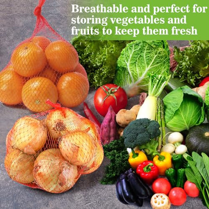 Sukh 90PCS Mesh Produce Bags - 24Inch Vegetable Storage Net Bags Red - color: Red