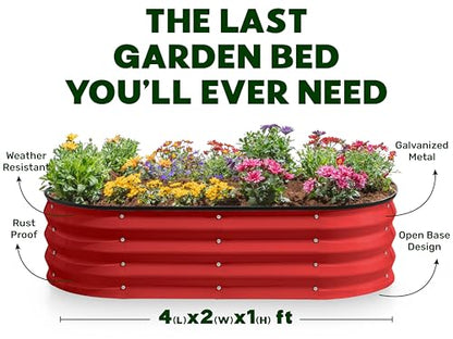 Plant & Plot Galvanized Raised Garden Beds Outdoor // 4×2×1 ft (2-Pack) Planter Raised Beds for Gardening, Vegetables, Flowers (Red) // Large Metal Garden Box - color: Red
