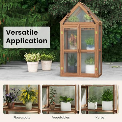 Happygrill Cold Frame, Mini Wooden Green House w/Transparent Openable Roof