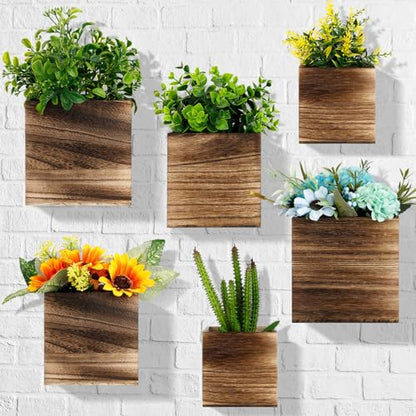 Ziliny 6 Pack Wooden Wall Planters Rustic Hanging Wall Planters, 3 Sizes - size: 3 Sizes