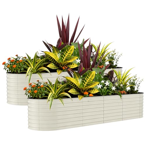 Garvee 2 Pack 8x2x2ft Galvanized Raised Garden Bed, Oval Metal Planter Box - color: Beige-oval, size: 8x2x2ft 2pcs