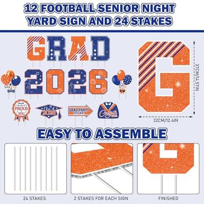 Rngmsi Graduation Yard Signs Class of 2026, 14PCS Congrats Grad 2026 Yard Sign with Stakes, Graduate Yard Decorations for College High School Outdoor Lawn Party Decor (Orange and Blue) - style: Grad 2026