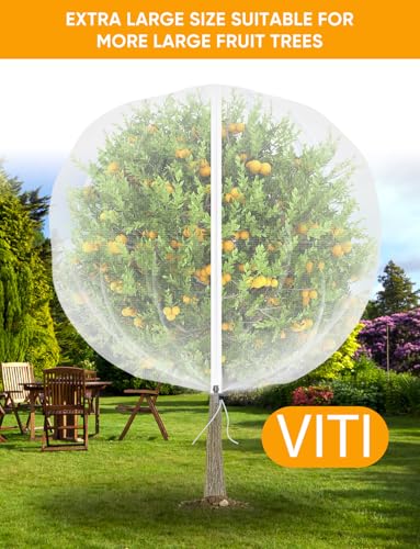 VITI Fruit Tree Netting for Cicadas - with 4Pcs 6Ftx5.3Ft Zipper&Drawstring Protection for Your Fruit Trees Garden Bird Netting Covers Blueberry Bush Tomato Bug Plant Protection Cherry Apple Tree - size: 6X5.3FT