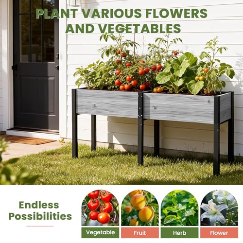 SUNYRISY Dual Wooden Raised Garden Bed Outdoor with Metal Legs