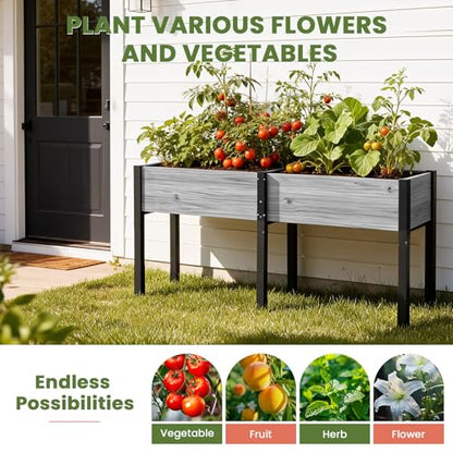 SUNYRISY Dual Wooden Raised Garden Bed Outdoor with Metal Legs