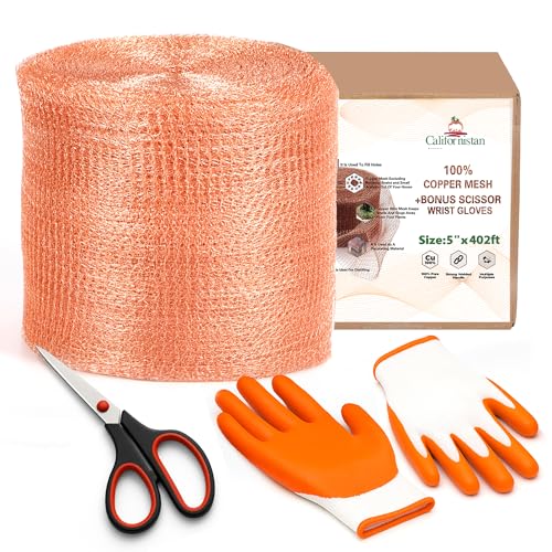 Copper Mesh Rodent Control Roll, 5 in x 402 ft, with Scissors and Gloves - size: 5in x 402ft