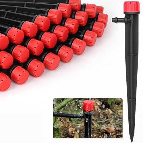 Drip Irrigation Emitters, 50Pcs Drip Irrigation Parts Drip Emitters for 1/4" Drip Irrigation Tubing, Adjustable 360 Degree Water Flow Drippers Spray Emitters for Flower Plant Watering System