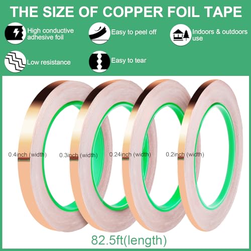 LOVIMAG Copper Tape 4 Sizes (0.2/0.24/0.3/0.4Inch) x82.5FT HVAC Foil Strips - size: 4sizes(0.2/0.24/0.3/0.4inch)x82.5ft