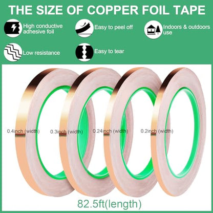 LOVIMAG Copper Tape 4 Sizes (0.2/0.24/0.3/0.4Inch) x82.5FT HVAC Foil Strips - size: 4sizes(0.2/0.24/0.3/0.4inch)x82.5ft