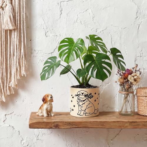 STHIE Ceramic Planters with Drainage Holes, 5 Inch Pots for Indoor Plants - color: Cy-goldflower02